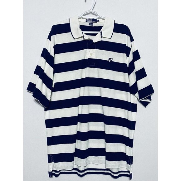 Vintage 90s Polo Ralph Lauren Mens Size XL Blue Wide Striped Polo Shirt RL Crest - Picture 1 of 5
